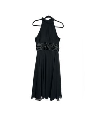 Connected Apparel Black Chiffon Satin Lined High Neck Halter Dress Holiday-Sz 10